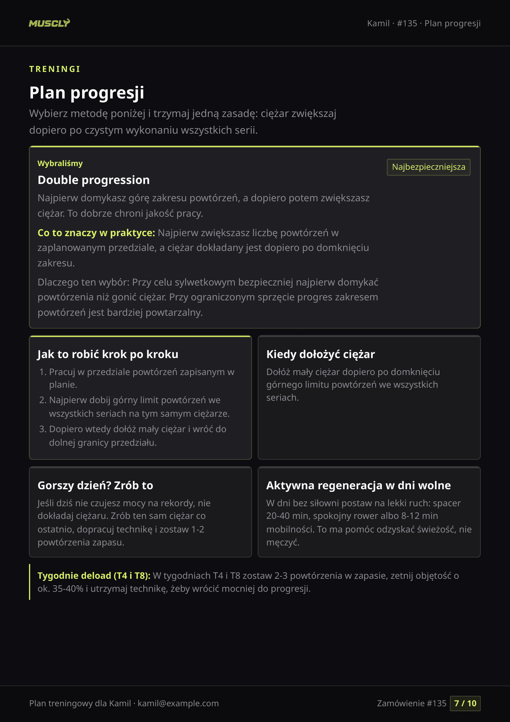 Podgląd strony 7 z 10, przykładowy plan treningowy Muscly
