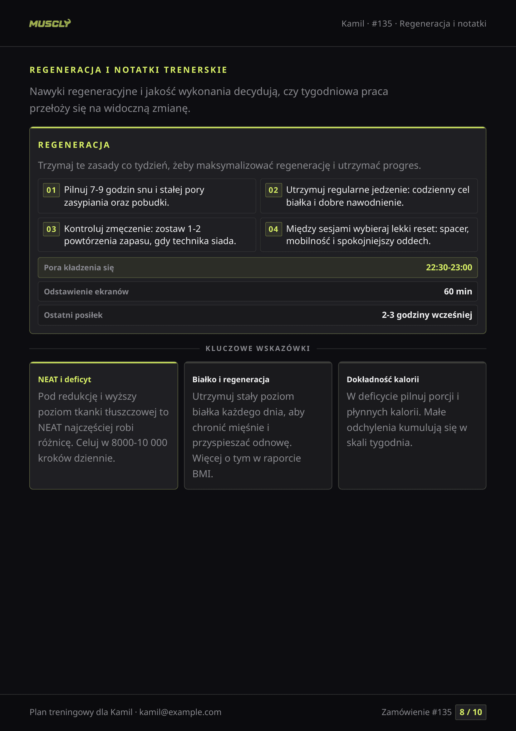 Podgląd strony 8 z 10, przykładowy plan treningowy Muscly