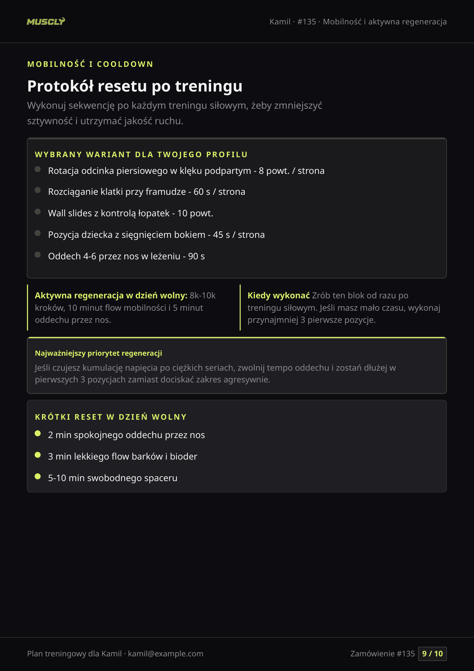Podgląd strony 9 z 10, przykładowy plan treningowy Muscly