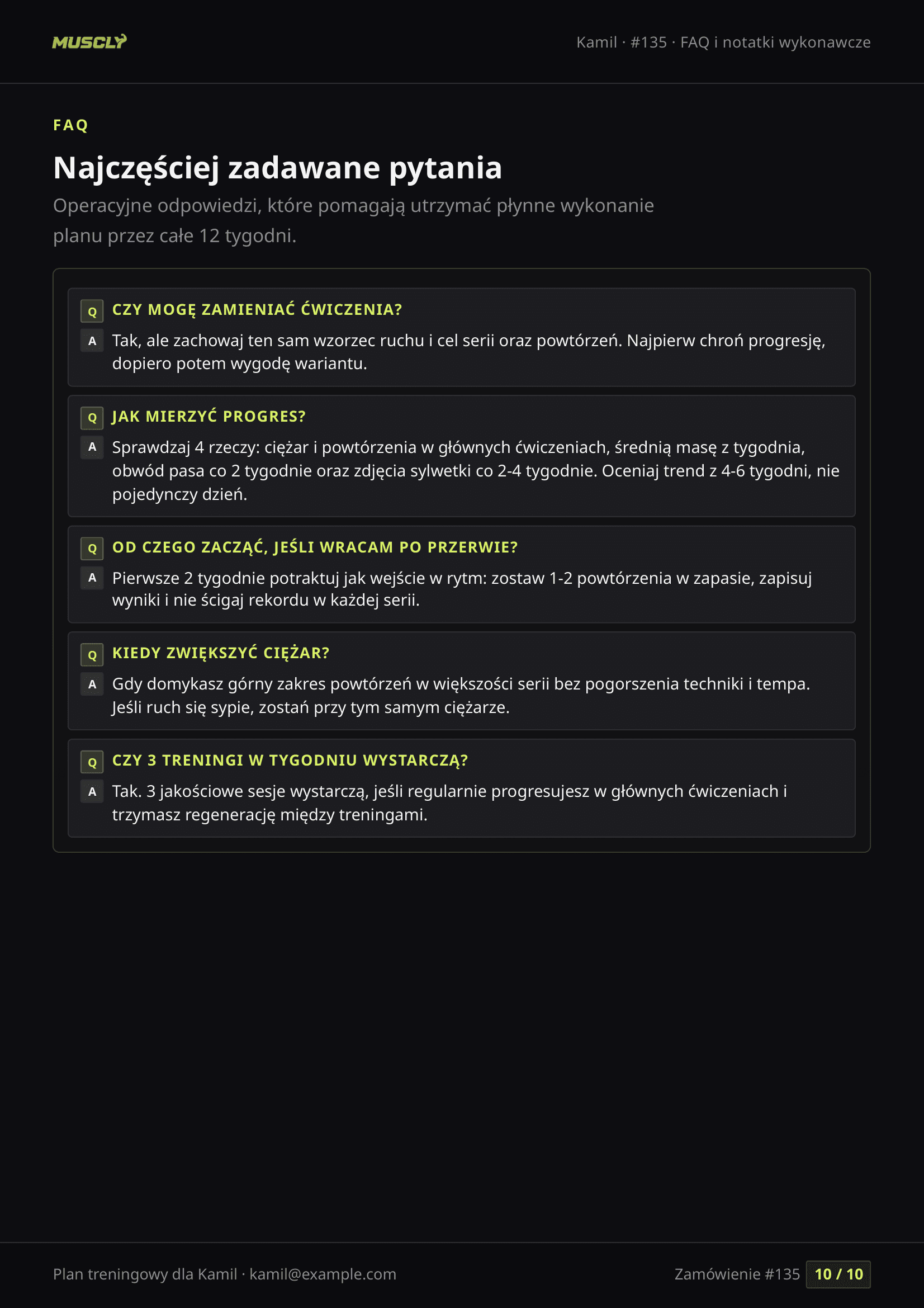 Podgląd strony 10 z 10, przykładowy plan treningowy Muscly